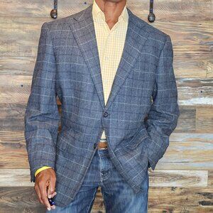 Corneliani Made in Italy Wool Cashmere Windowpane Dual Vent Jacket Blazer 46R